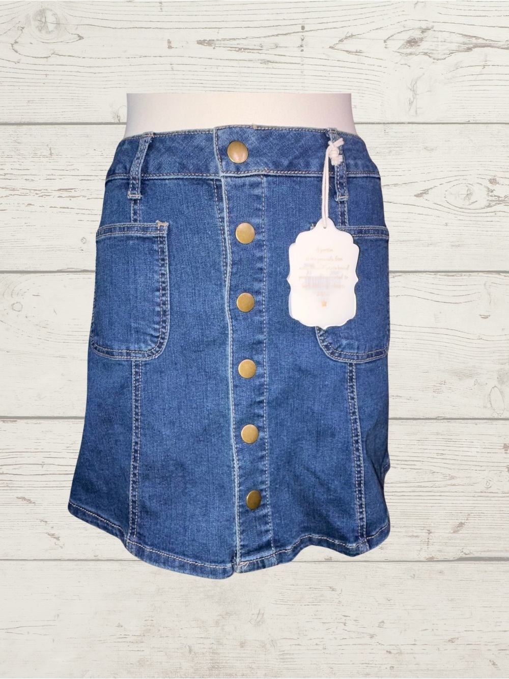 ltar'd State Denim Mini Skirt Button Front A-Line Patch Pocket Blue Sz XS NWT